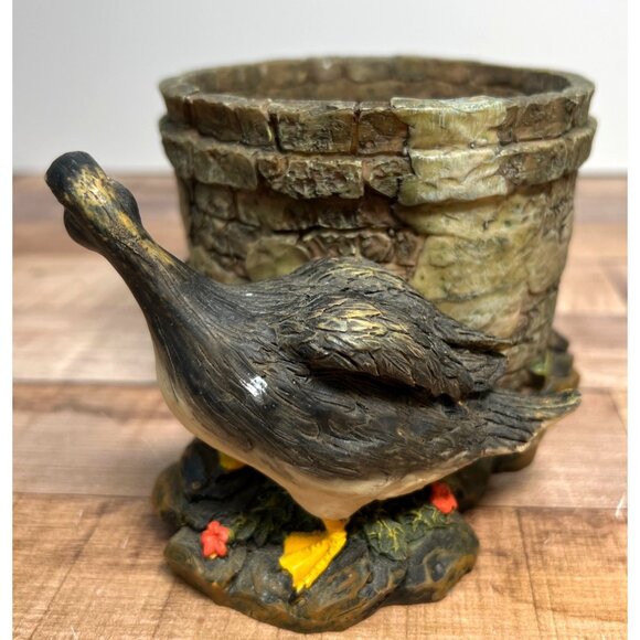 Duck Themed Stone-Look Planter With Rustic Charm Perfect Decor - Picture 2 of 6